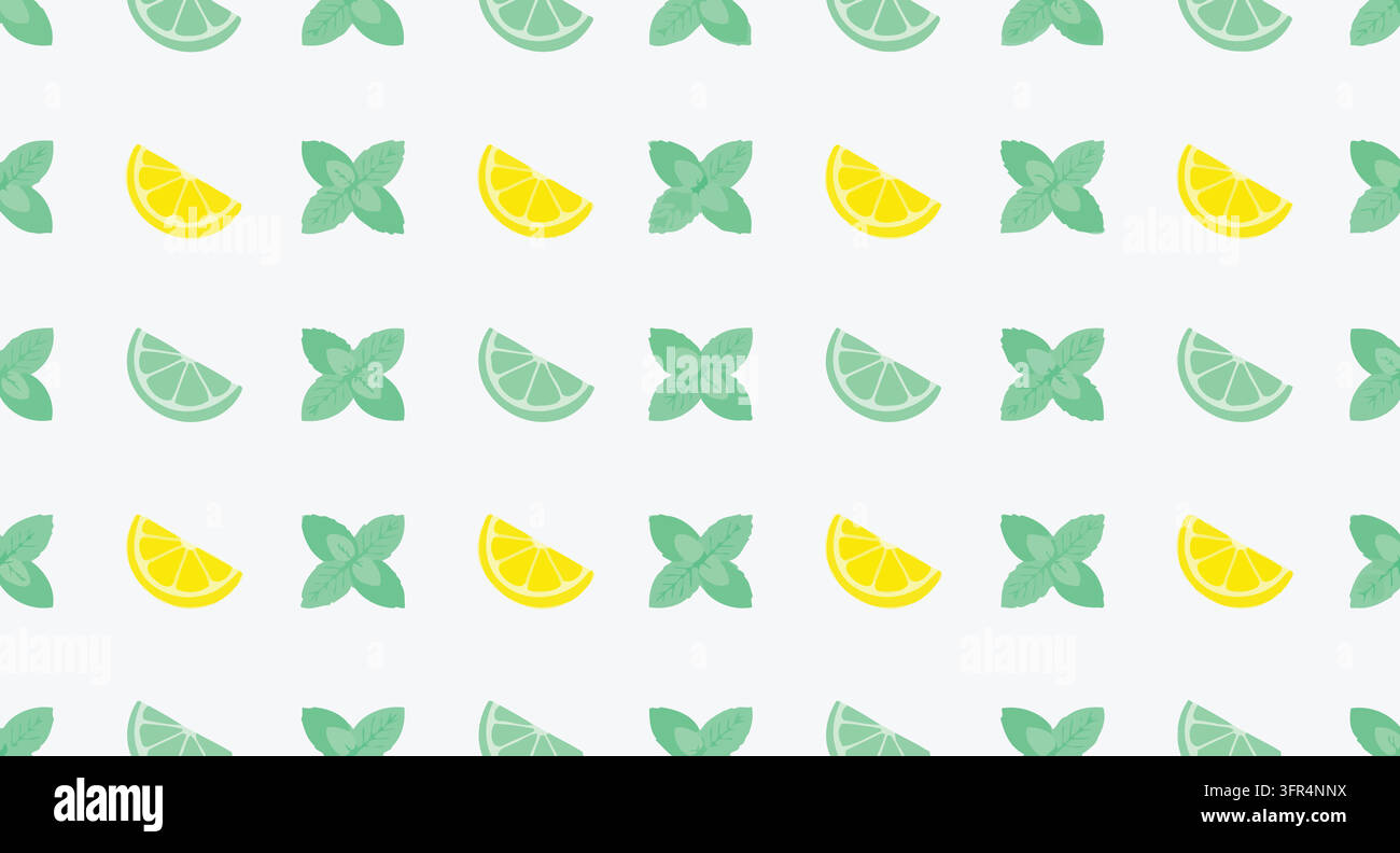 Refreshing citrus fruit slices and mint leaves repeating pattern with seamless Stock Vector