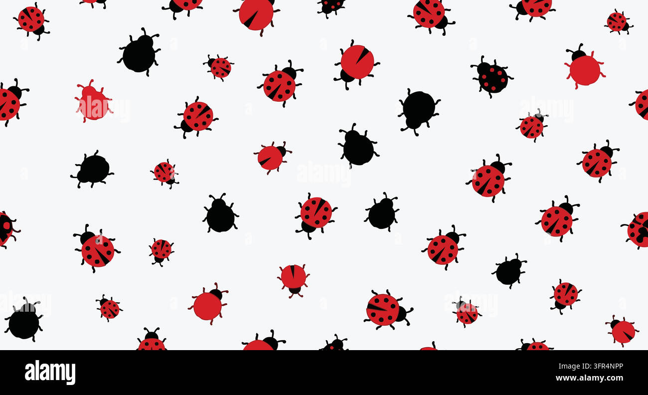 Seamless pattern with red and black ladybugs on white background Stock Vector