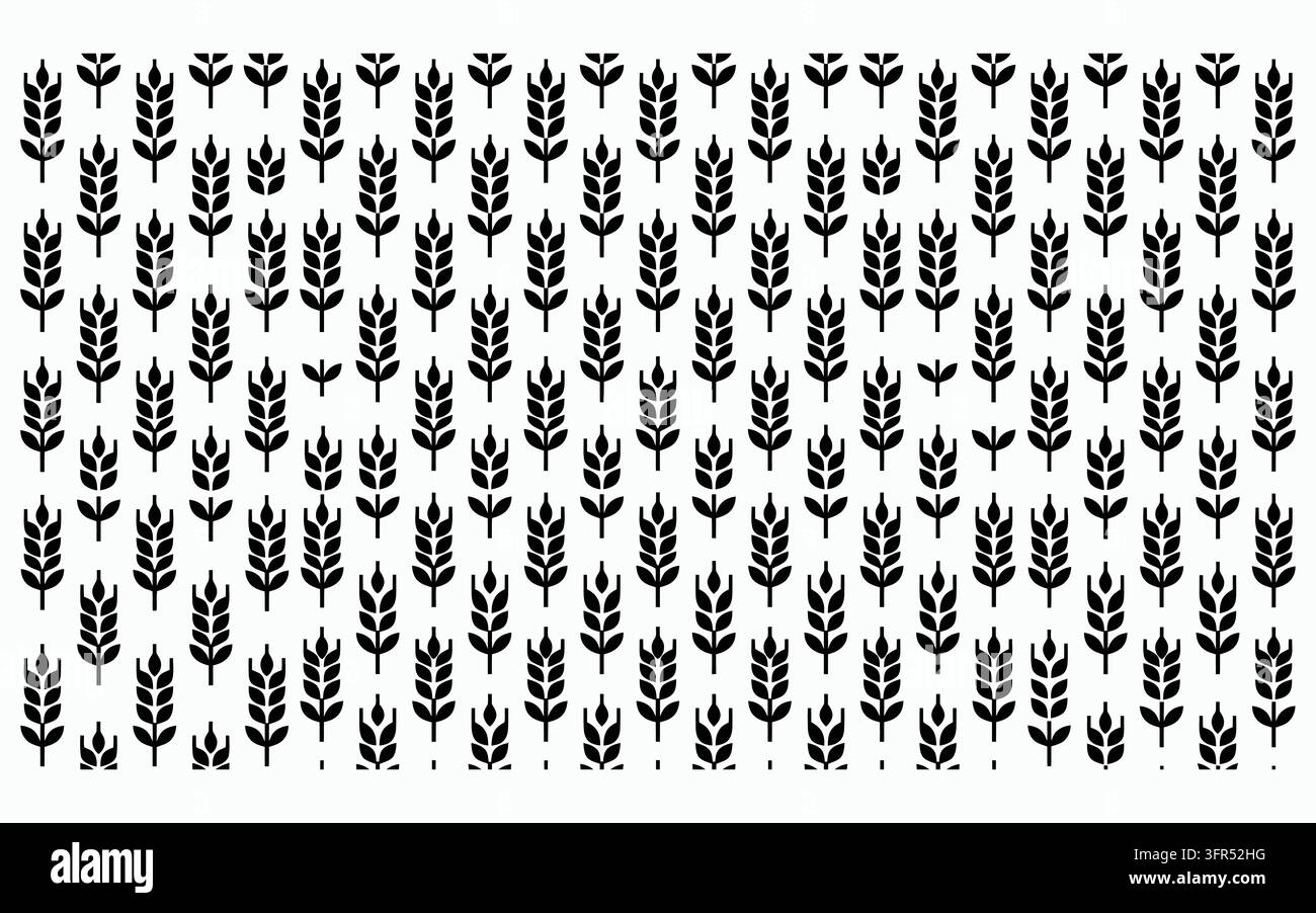 Seamless pattern of black wheat stalks on white background with agriculture Stock Vector
