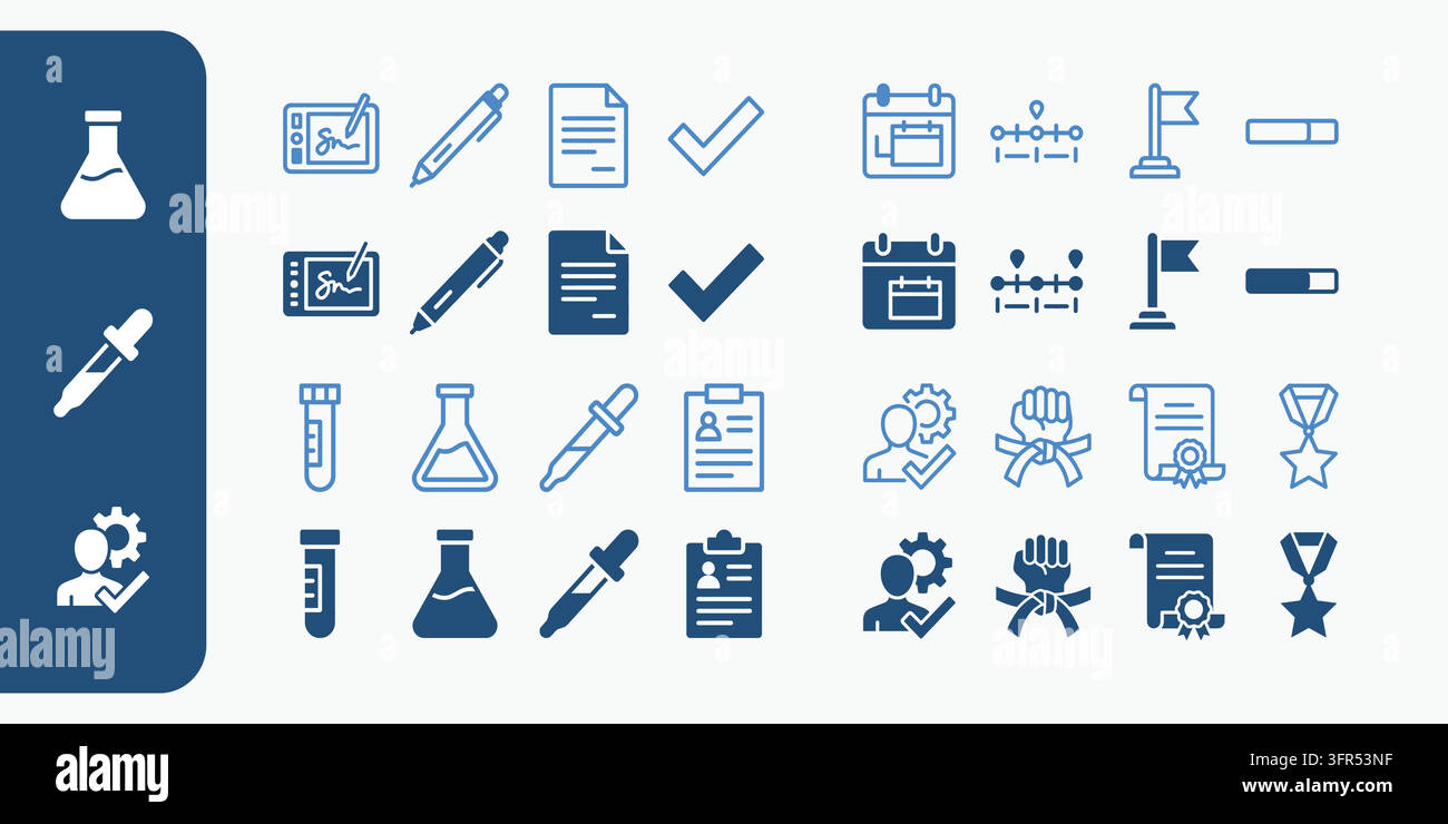 Scientific research and laboratory equipment icon collection Stock Vector
