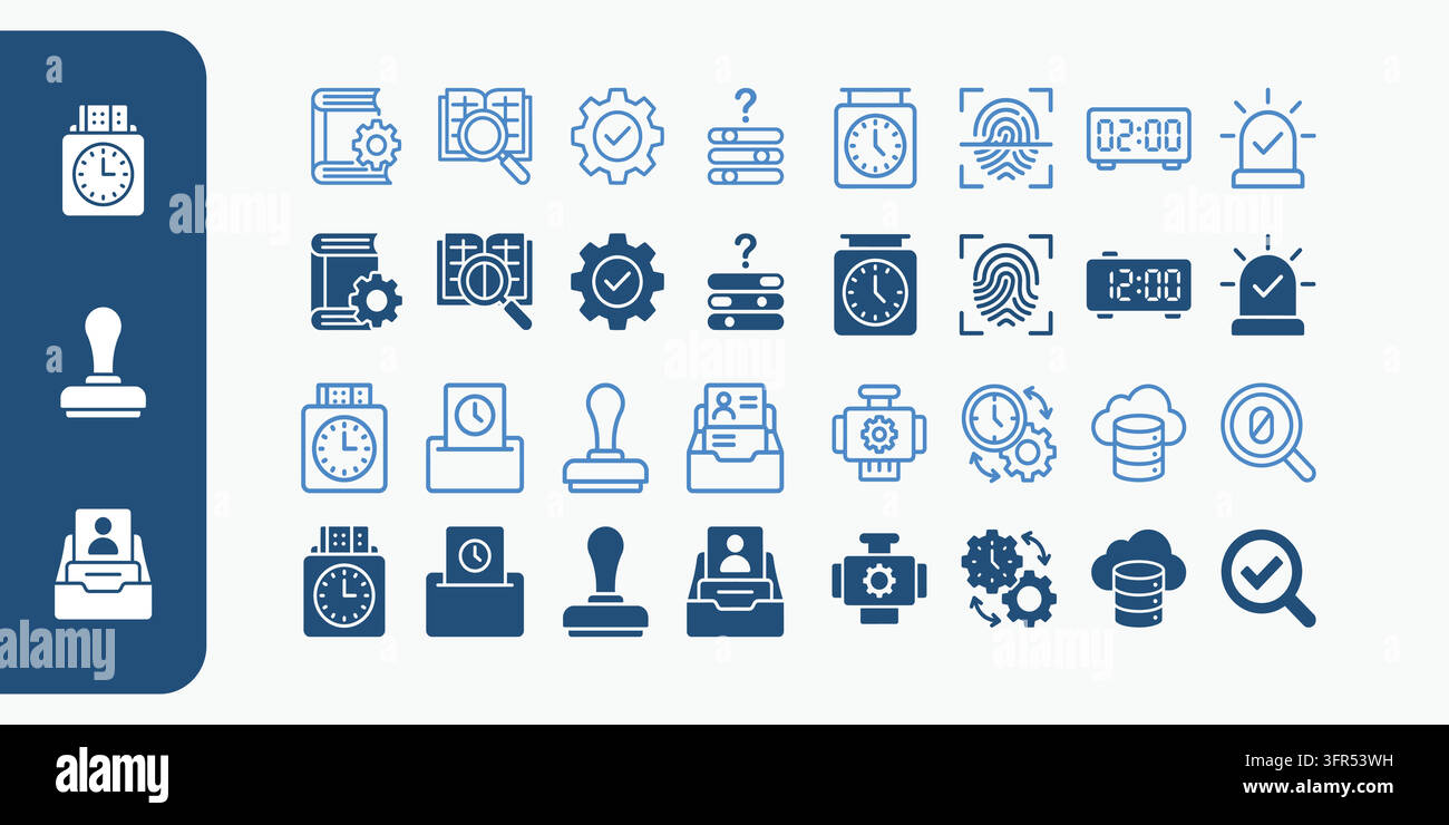 Workflow process and time management business icons set for professional Stock Vector