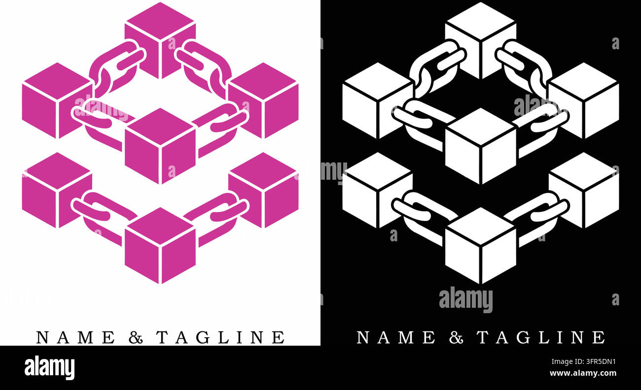 Blockchain network cubes linked together logo with currency Stock Vector
