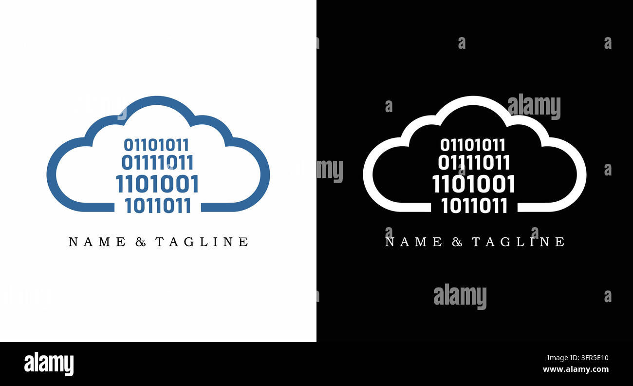 Binary code data cloud logo icon with computing technology branding identity Stock Vector