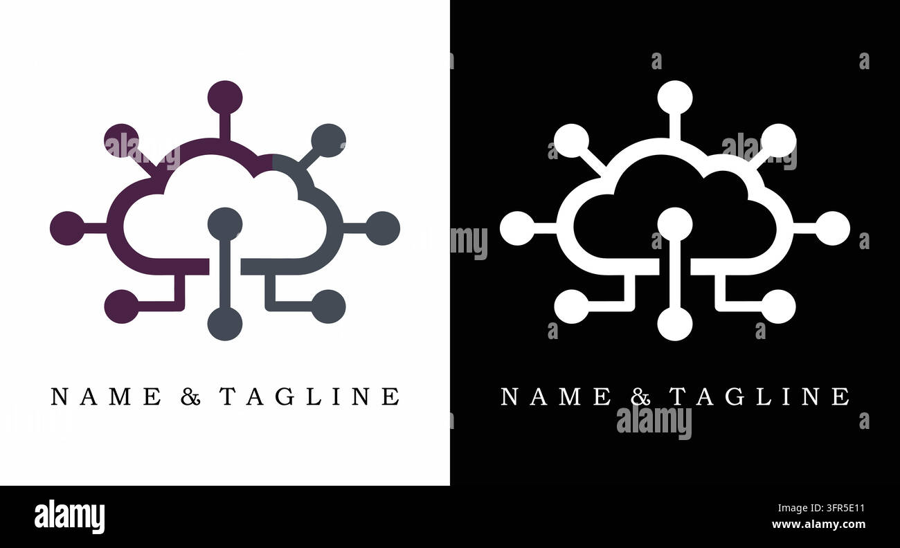 Cloud computing network logo with interconnected node structure and data points Stock Vector
