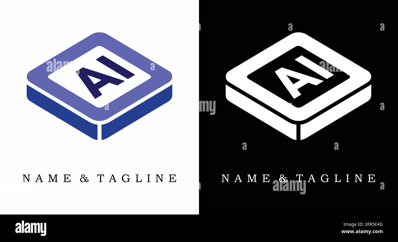 Isometric AI cube emblem for artificial intelligence and machine learning Stock Vector
