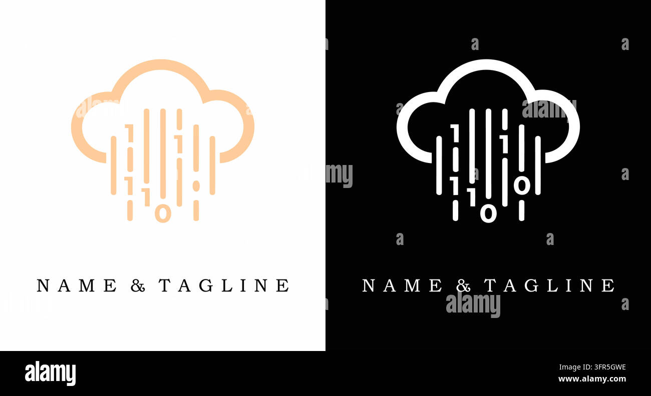 Cloud computing data storage logo with binary code stream technology Stock Vector