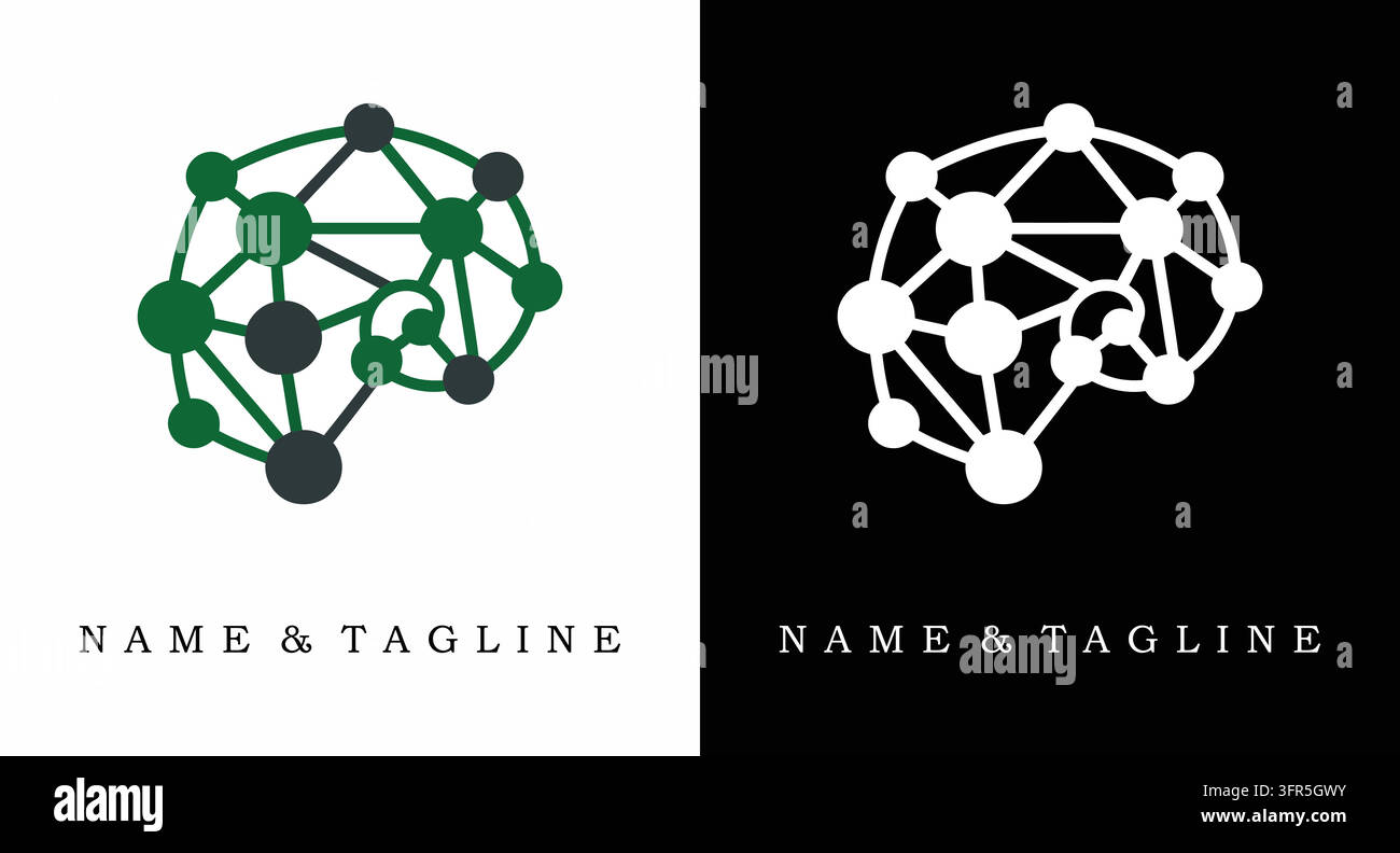 Abstract brain network logo design with connected nodes and lines Stock Vector