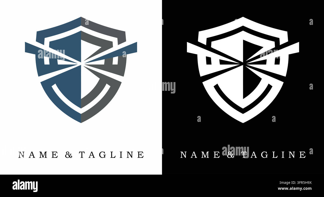 Shield logo design with sharp geometric lines representing defensive cyber Stock Vector
