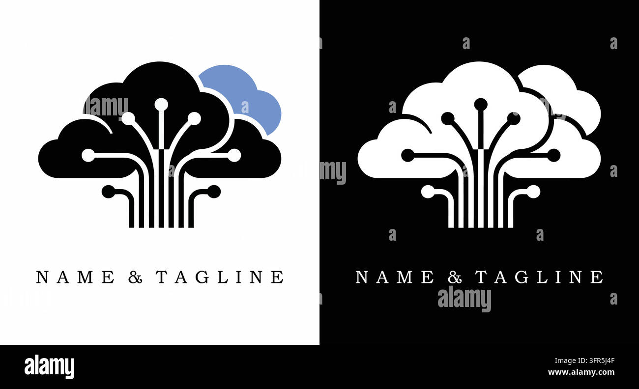 Digital cloud computing logo with a circuit board tree pattern Stock Vector