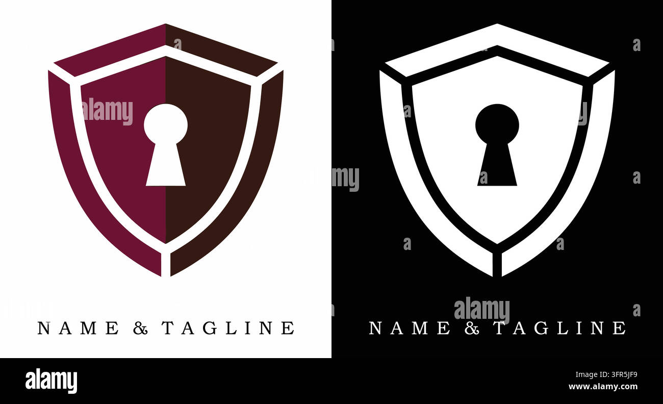 Shield logo template with a prominent keyhole cutout for security branding Stock Vector