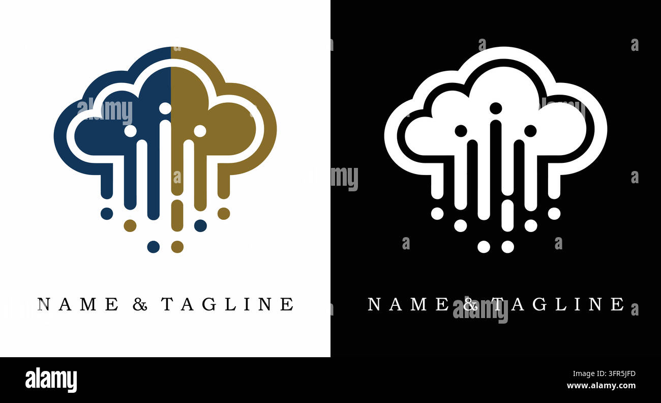 Cloud data network logo with interconnected digital nodes and lines Stock Vector