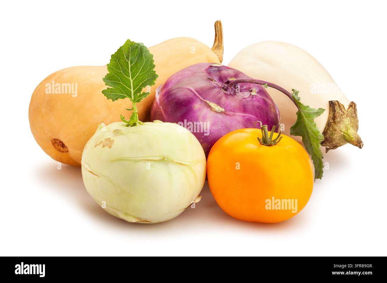 kohlrabi vegetable mix path isolated on white Stock Photo