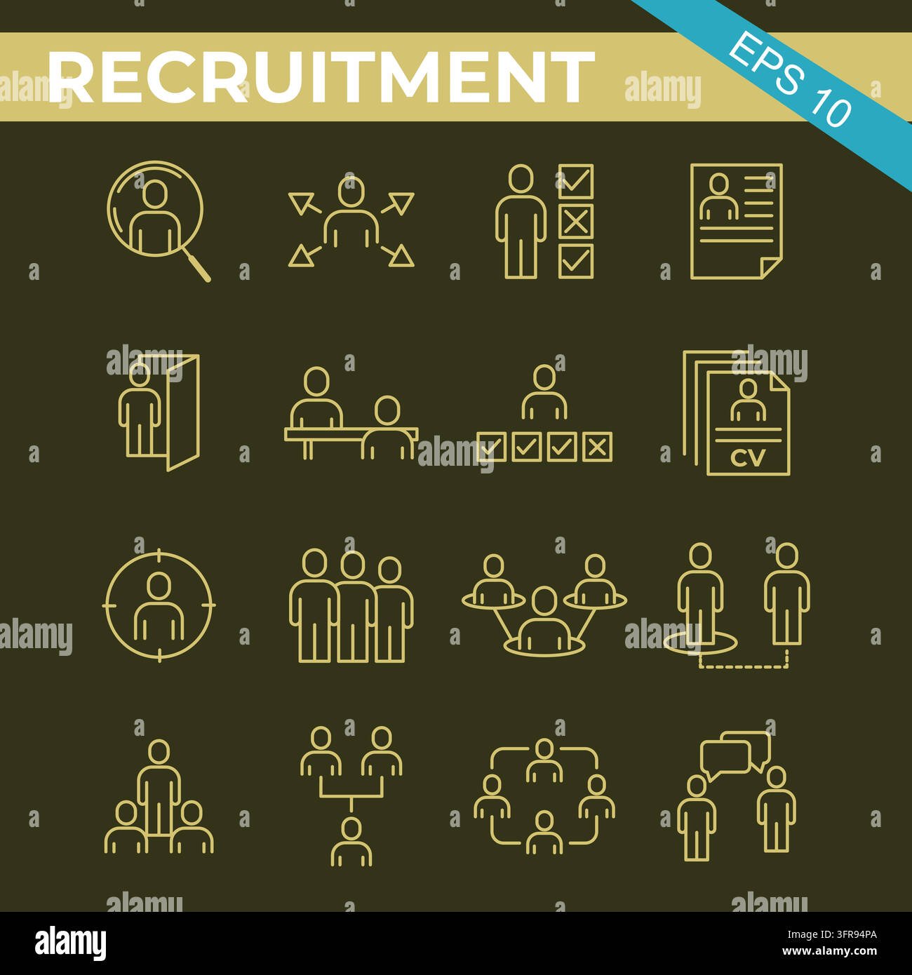 Human resource and recruitment line icons for hiring process Stock Vector