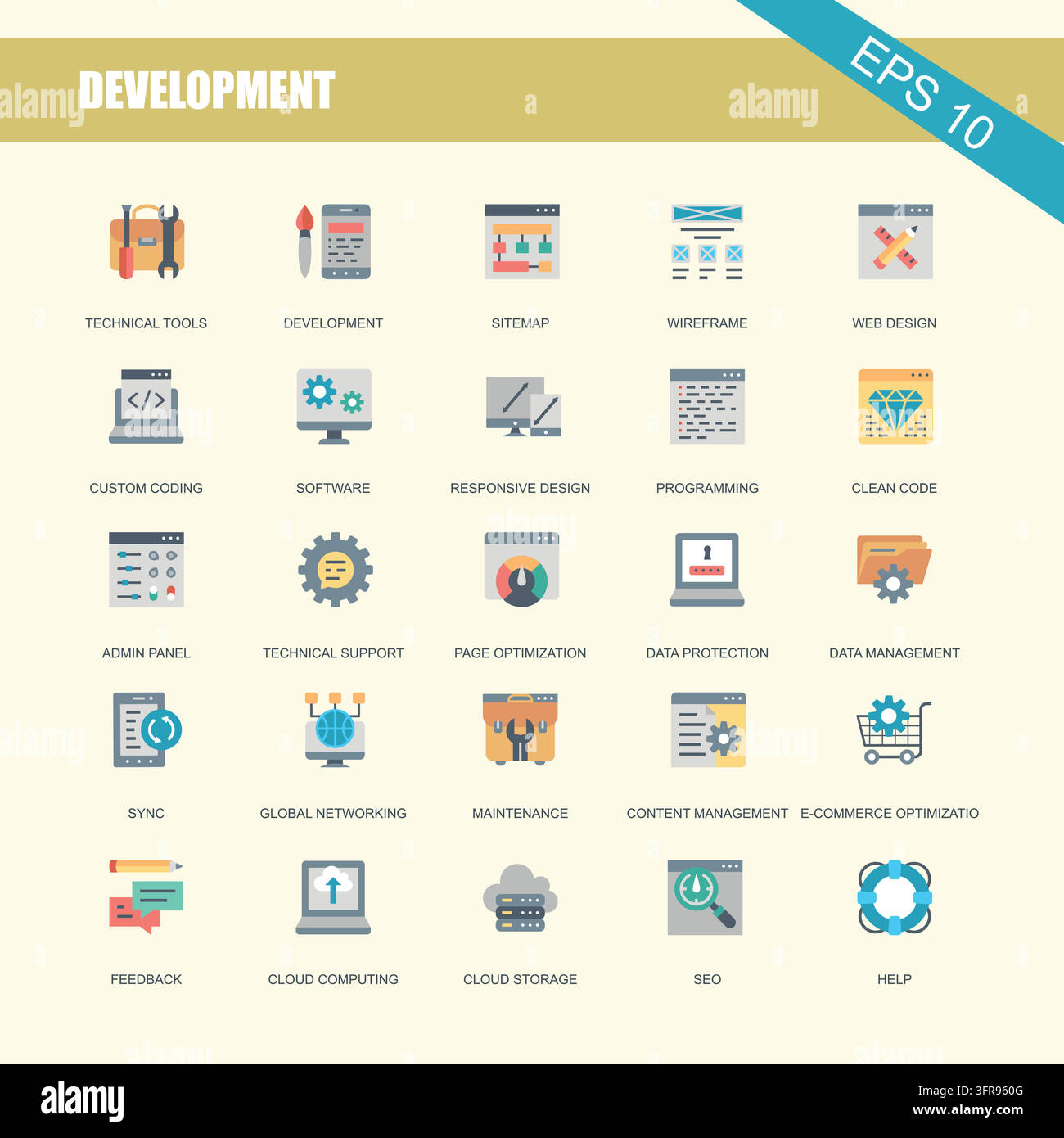 Software development and programming flat icon set for web applications Stock Vector