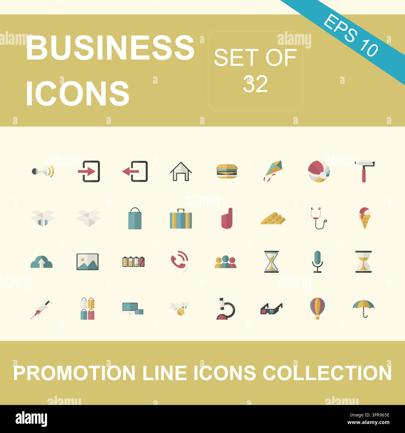 Set of thirty two general business and communication flat icons with UI design Stock Vector