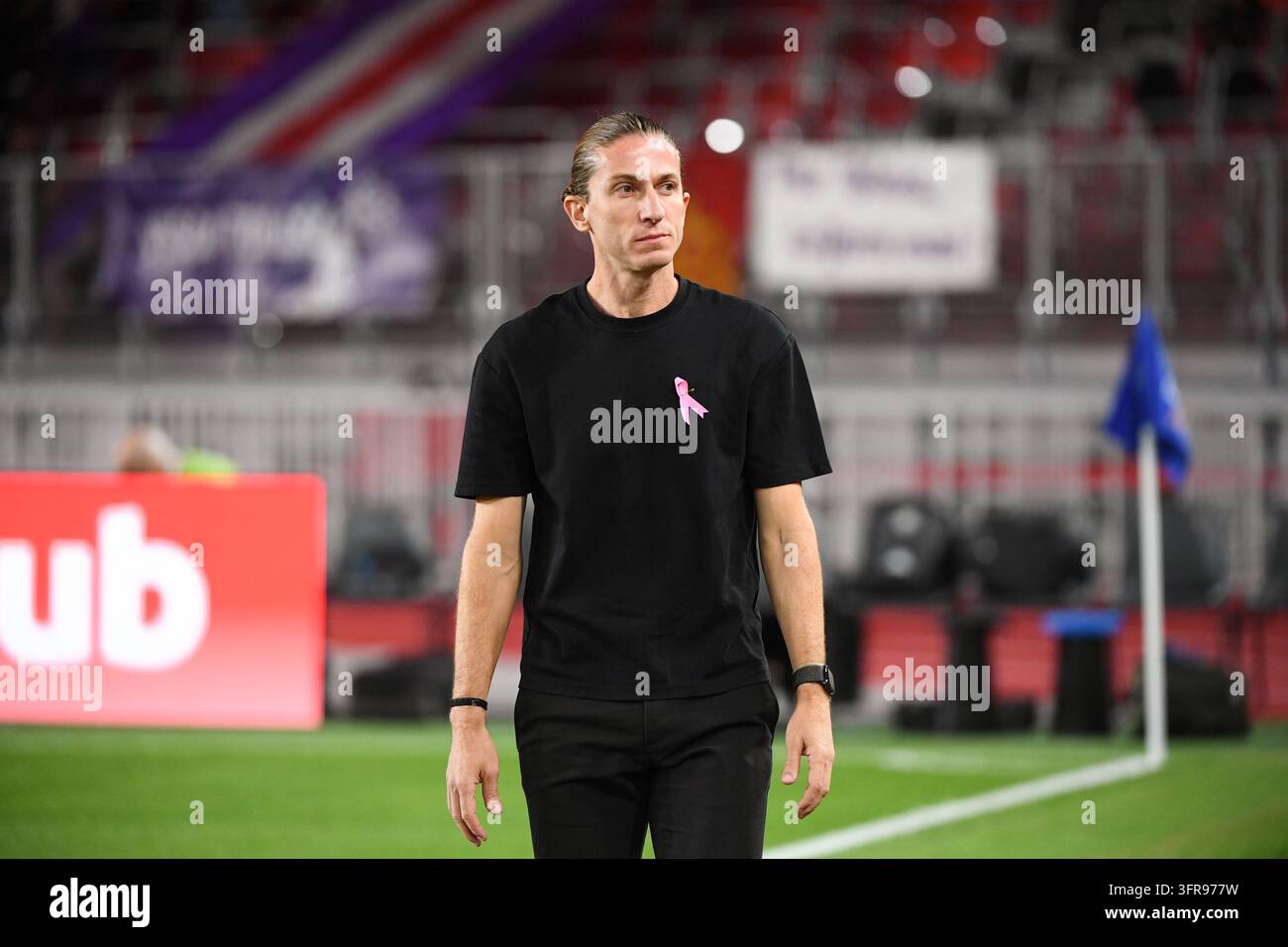 Head Coach Filipe LUIS of Monaco pay tribute to Pink October using a ...