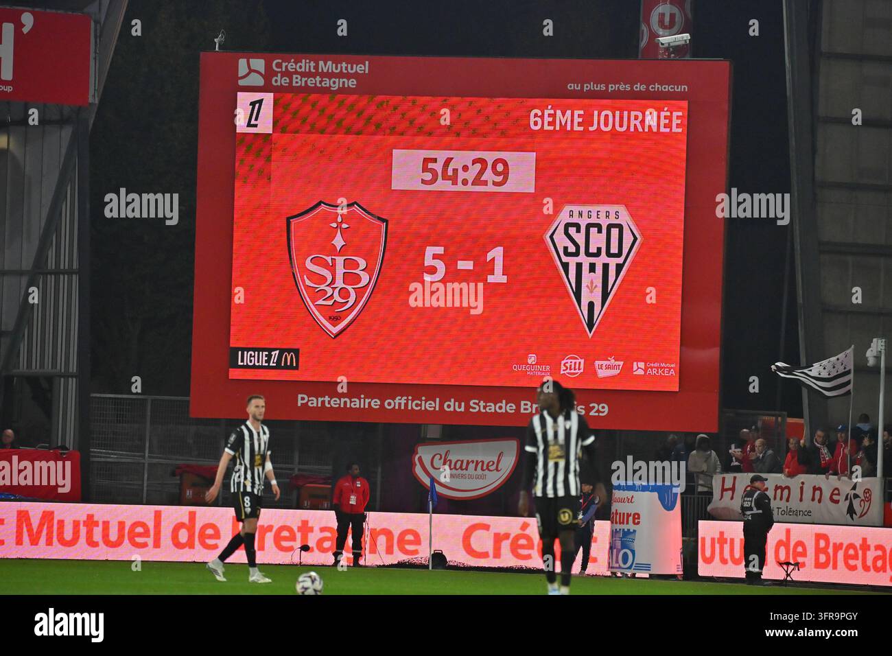 scores during Ligue 1 McDonald's match between Brest and Angers at ...