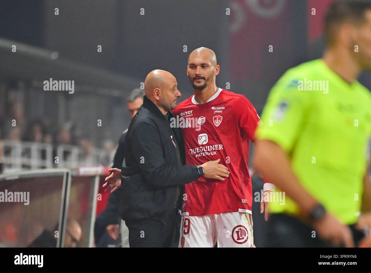 Ludovic AJORQUE of Brest and Julien LACHUER head coach of Stade ...
