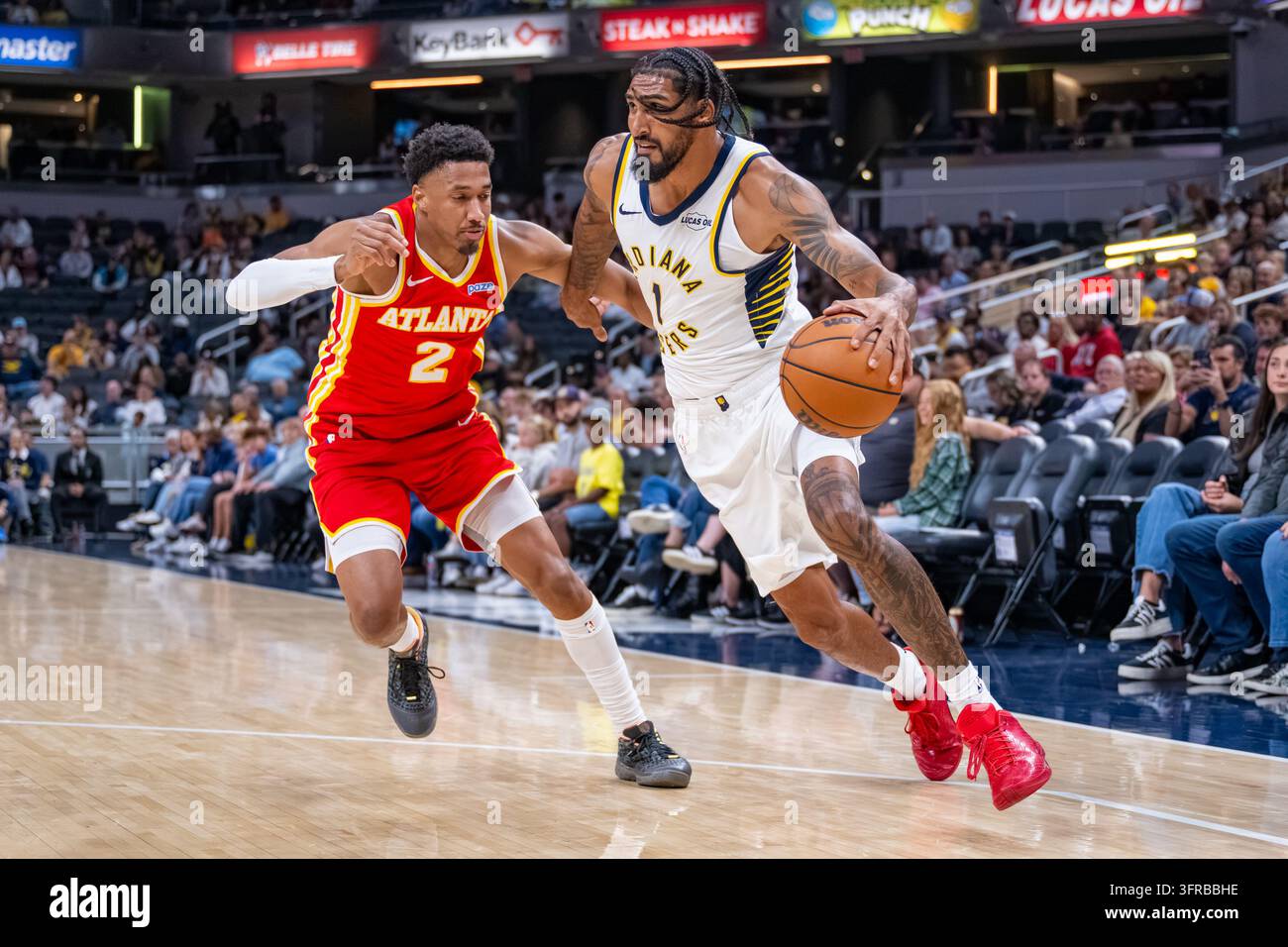 Indiana Pacers forward Obi Toppin (1) drives along the baseline while ...