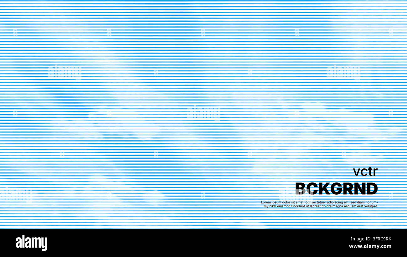 This vector background shows a soft white cloud sky crossed by fine blue horizontal scanlines. Stock Vector