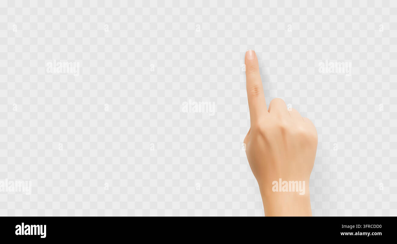 This isolated vector illustration shows a realistic hand pointing at or touching a digital screen. Stock Vector