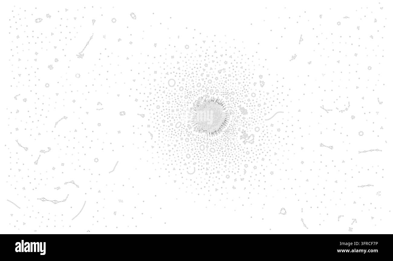 Monochrome vector particle backgrounds with fine gray dots, speckles and abstract network textures on white. Stock Vector