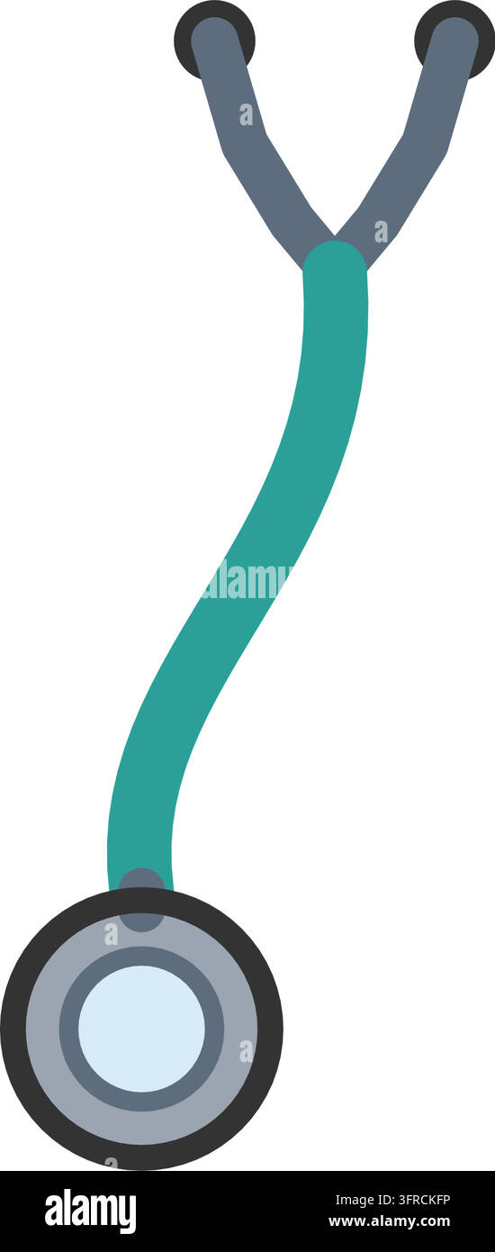 Teal stethoscope with headset, curved tube and chest piece, flat vector illustration isolated on a white background. Healthcare icon. Stock Vector