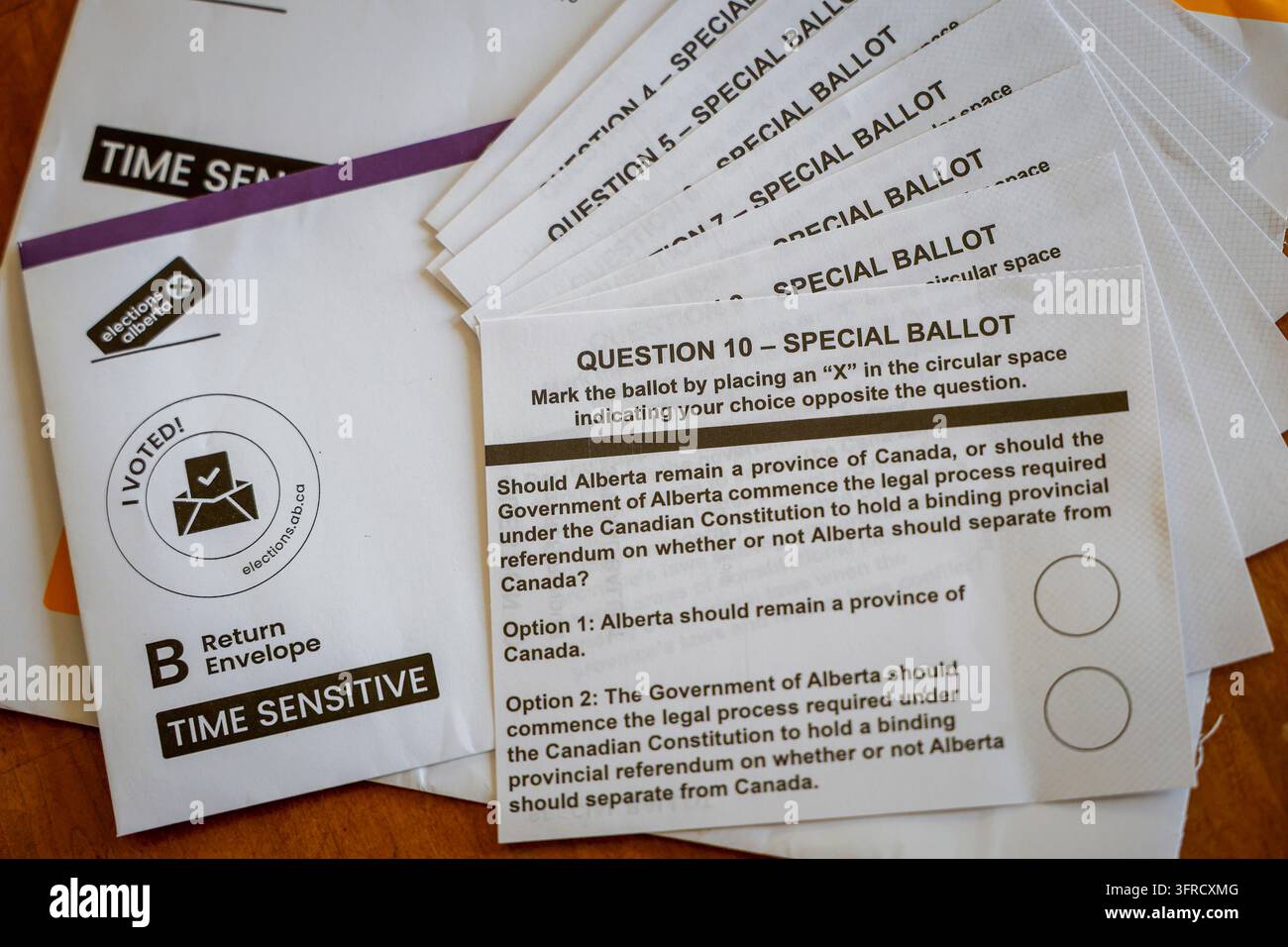 Alberta referendum mail-in special ballots are seen in Calgary ...