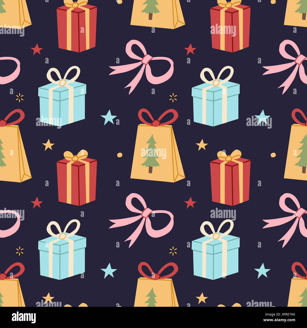 Christmas Gift Boxes and Paper Bags Seamless Pattern Stock Vector