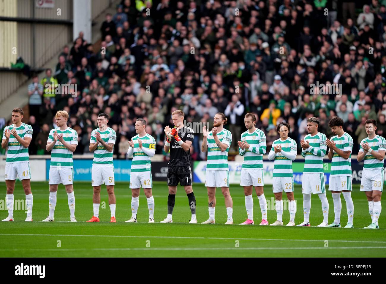 Celtic players during a minutes applause ahead of the William Hill ...