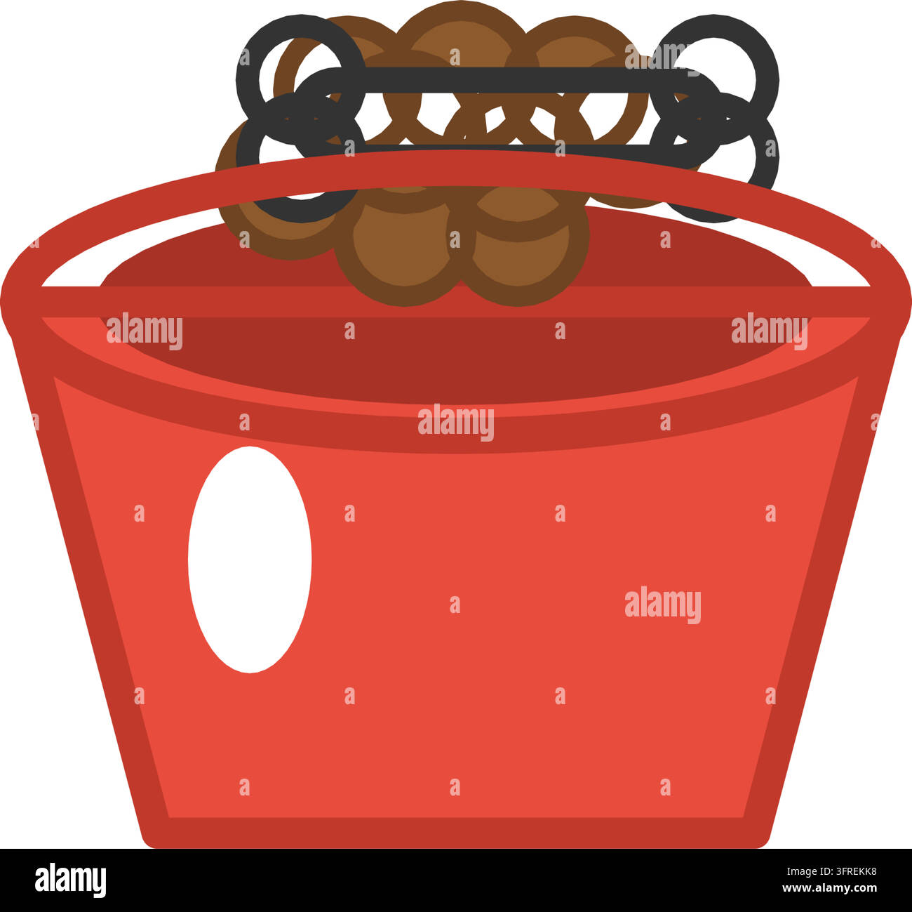 Flat vector illustration of a red pet food bowl filled with brown ...
