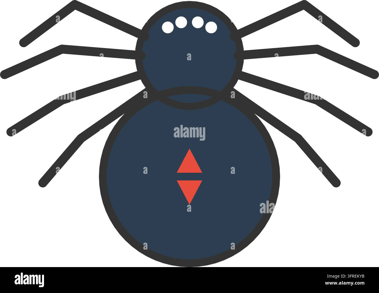 Flat vector illustration of a dark spider with eight bent legs, round ...