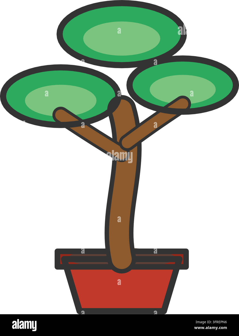 Tee Line Vector Flat vector illustration of a bonsai tree with a gnarled trunk and ...