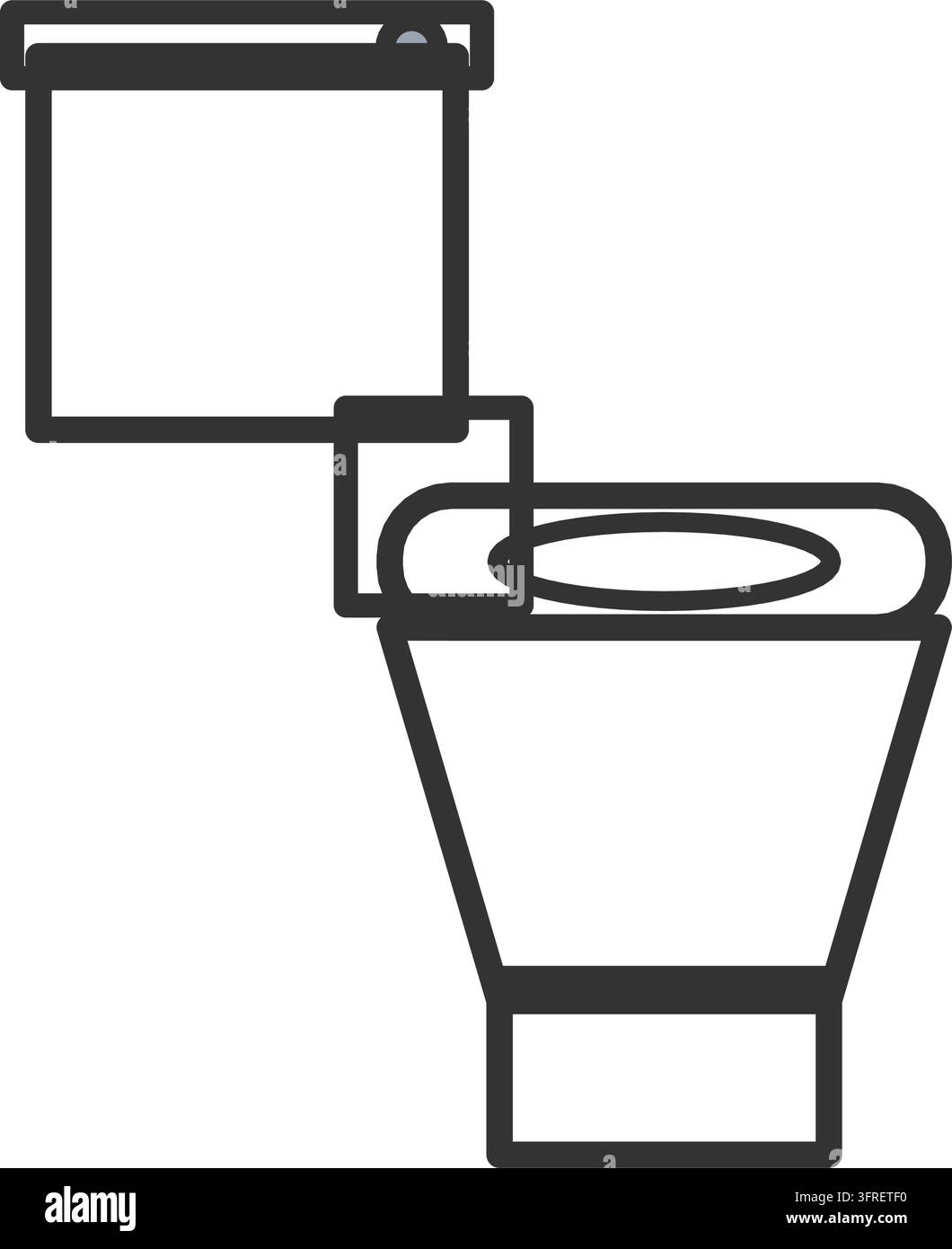 Flat vector illustration of a white toilet in side view with a tank, flush button, seat and base, isolated on a white background. Stock Vector