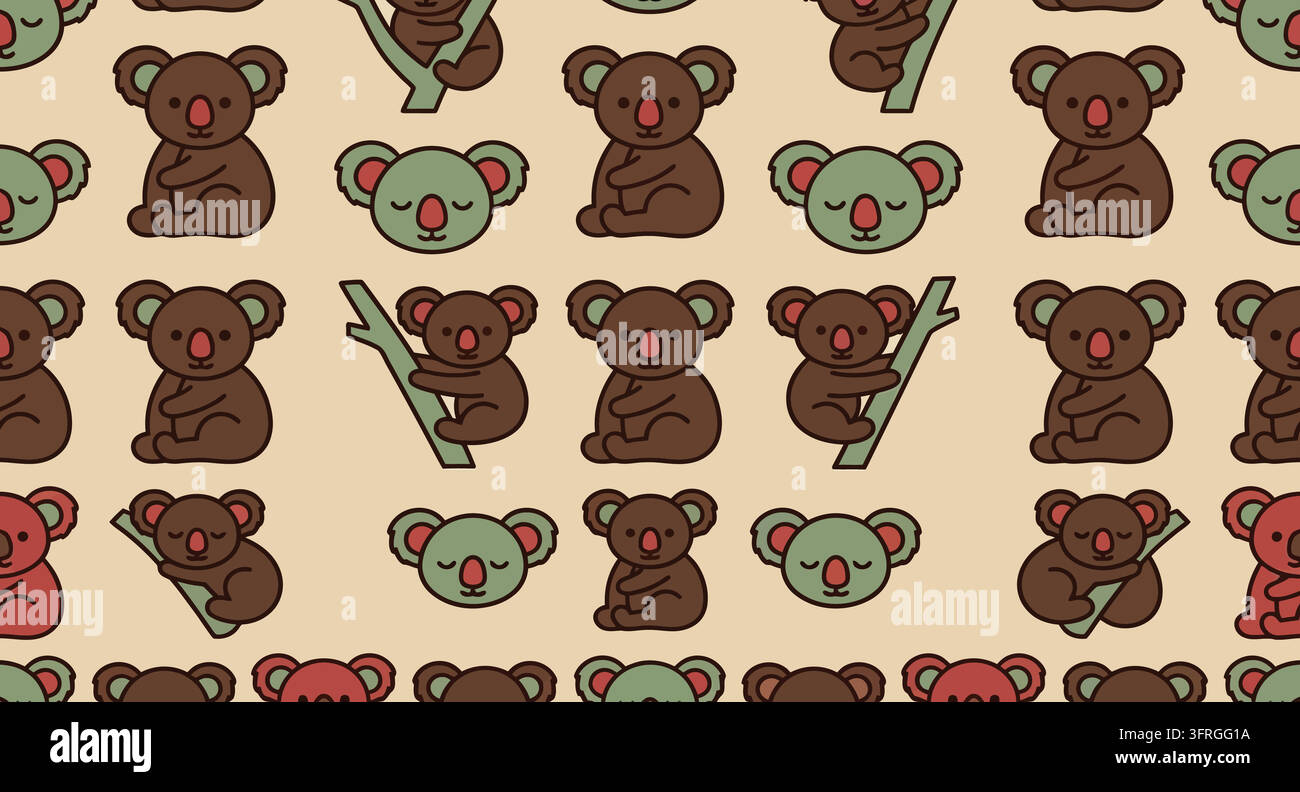 Seamless pattern of adorable koala bears sitting on branches with bear Stock Vector