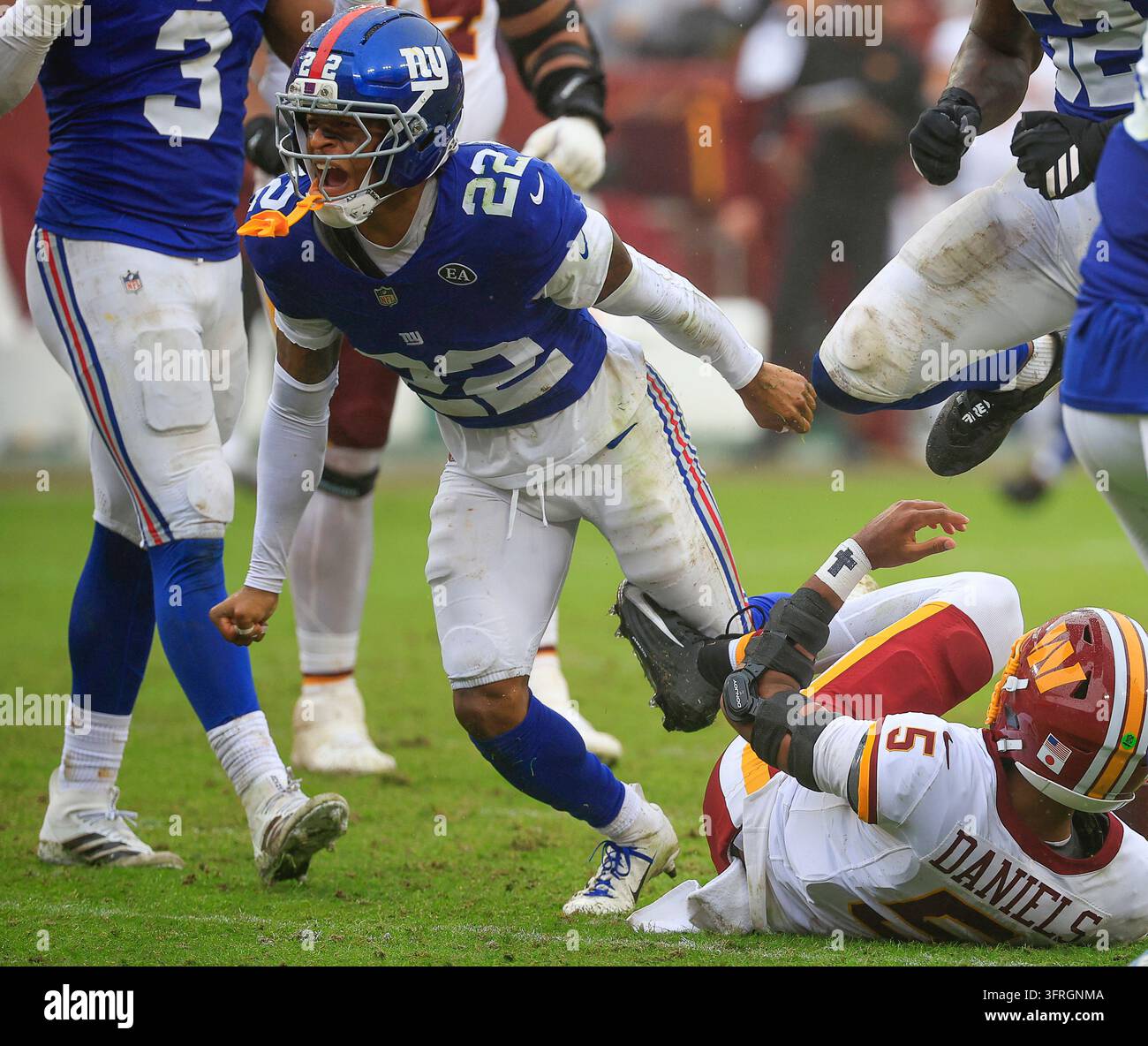 Commanders Vector October 11, 2026: Washington Commanders QB #5 Jayden Daniels is sacked ...