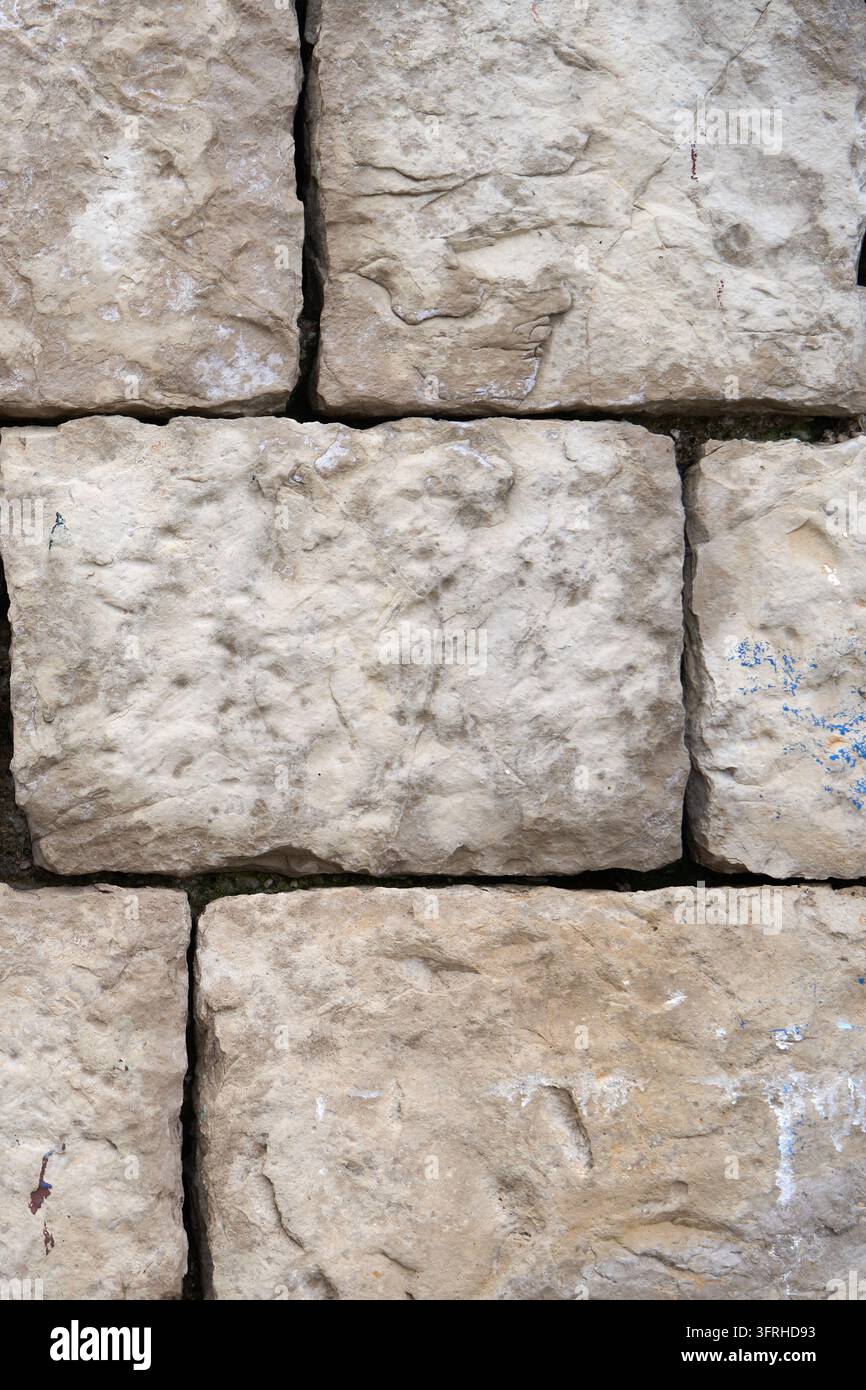 Weathered Limestone Block Wall Texture Background with Rustic Stone ...