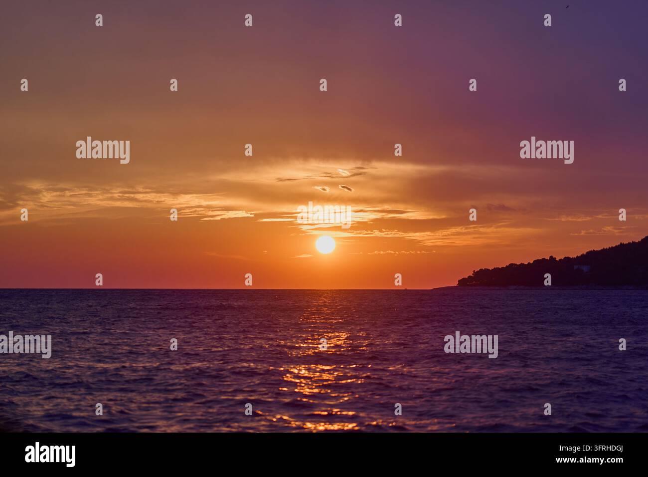 Vibrant Adriatic Sea Sunset with Golden Reflection and Island ...