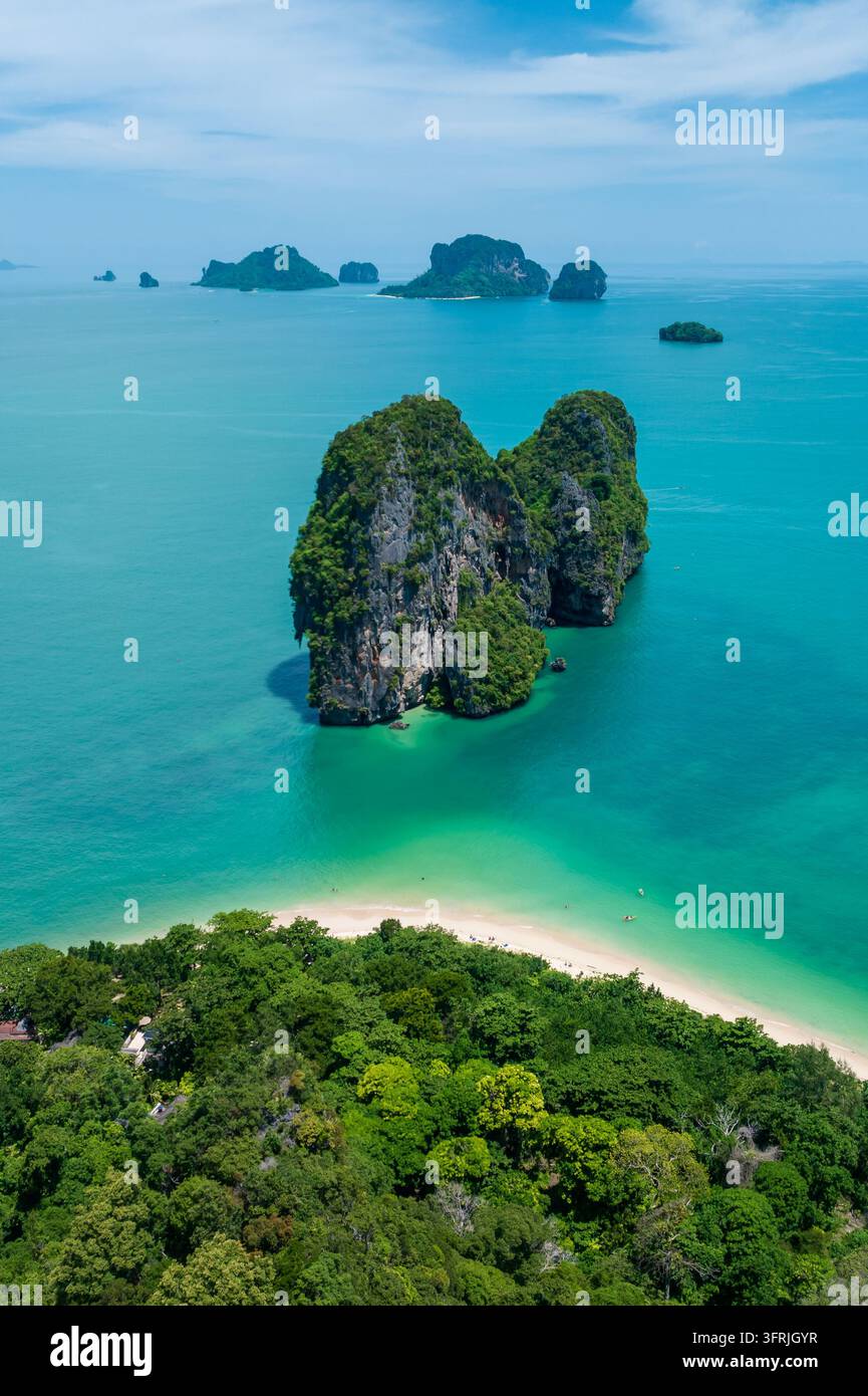 Air View Software Aerial view of the tropical islands at Railay Beach, Krabi, Thailand ...