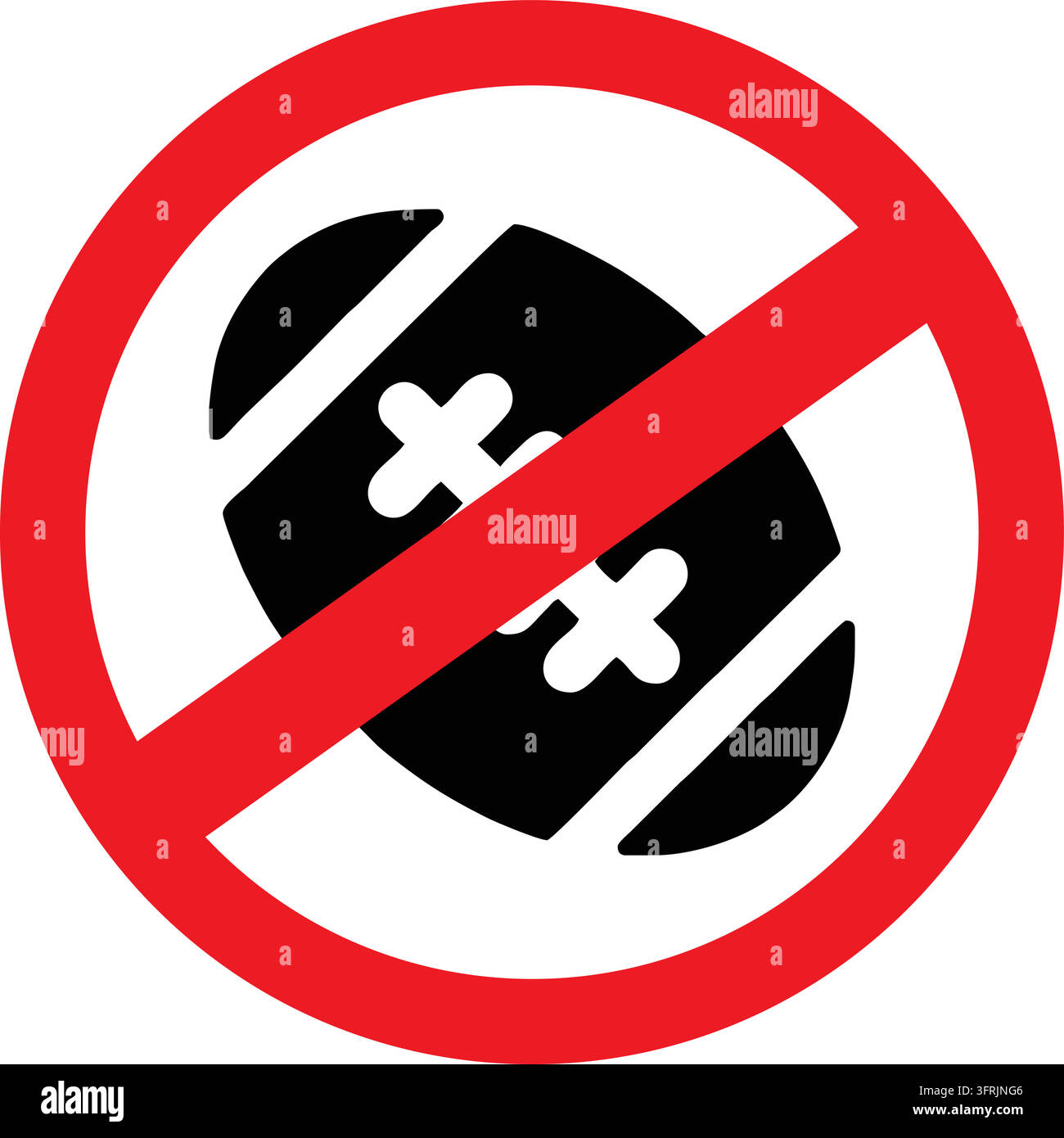 A red prohibition sign with a diagonal line over a black American ...