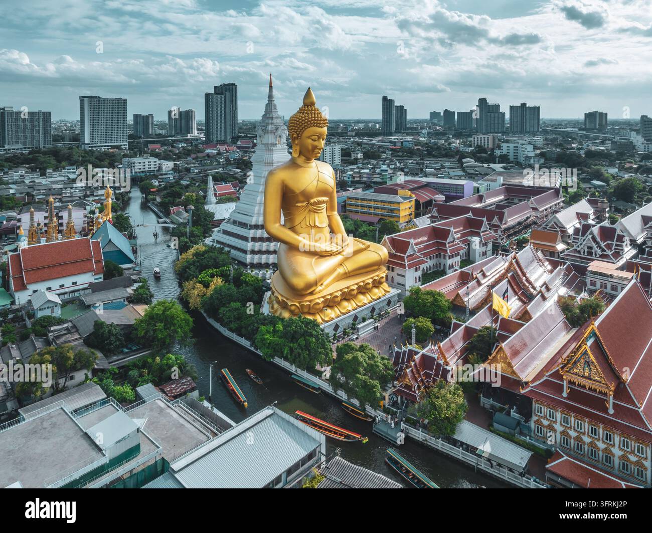 Air View Software Aerial view of the Big Buddha at Wat Paknam, Bangkok, Thailand Stock ...