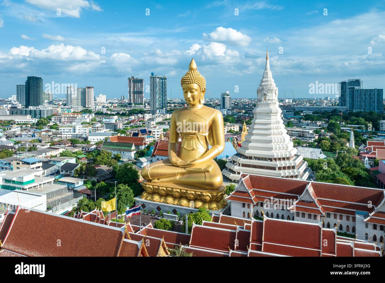 Air View Software Aerial view of the Big Buddha at Wat Paknam, Bangkok, Thailand Stock ...