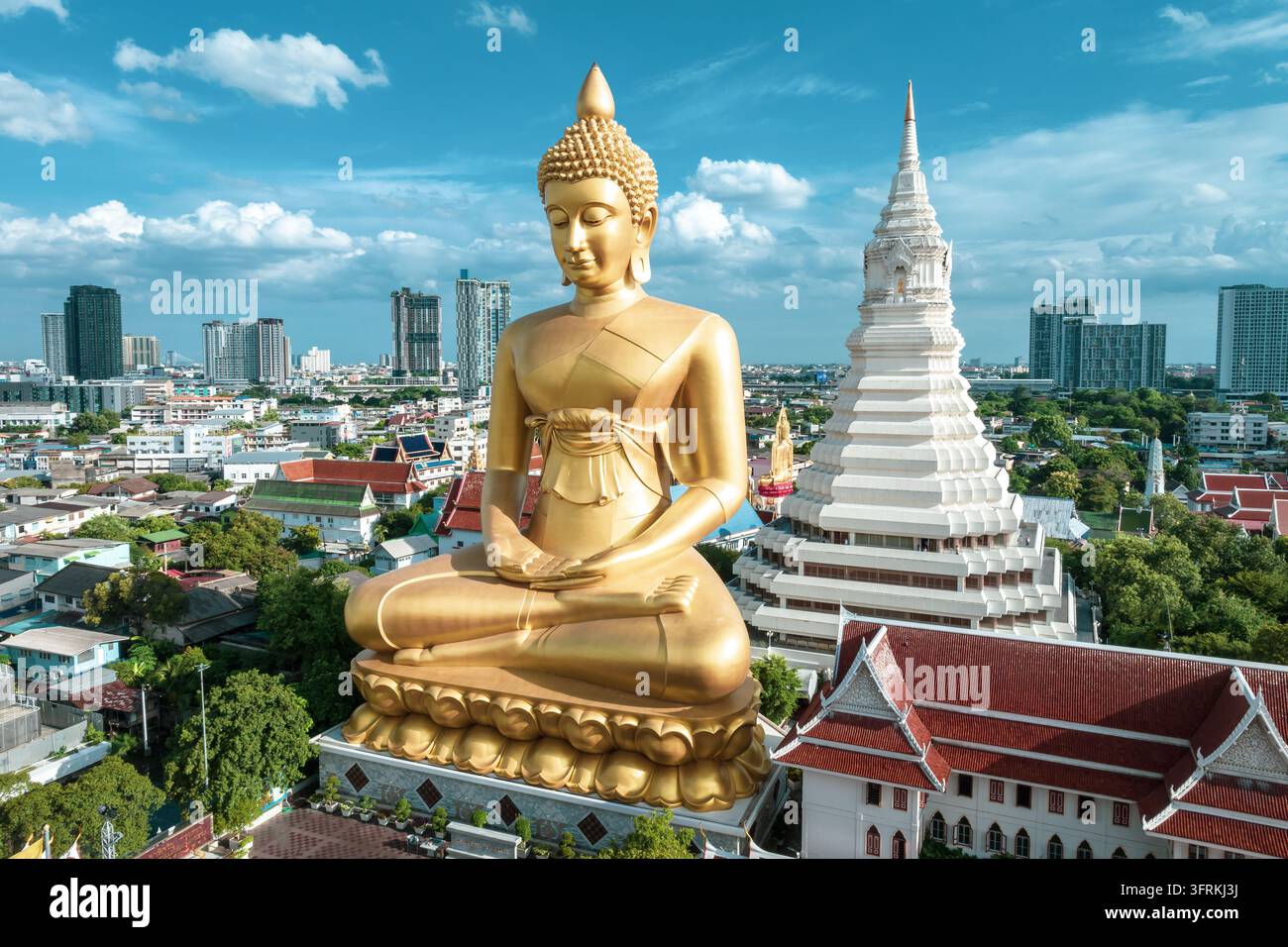 Air View Software Aerial view of the Big Buddha at Wat Paknam, Bangkok, Thailand Stock ...