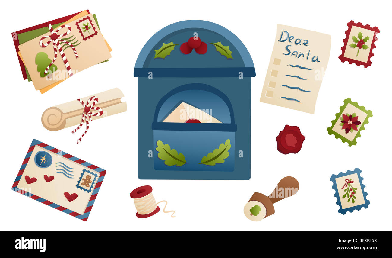 Vector set of Christmas mailbox and letters to Santa Stock Vector