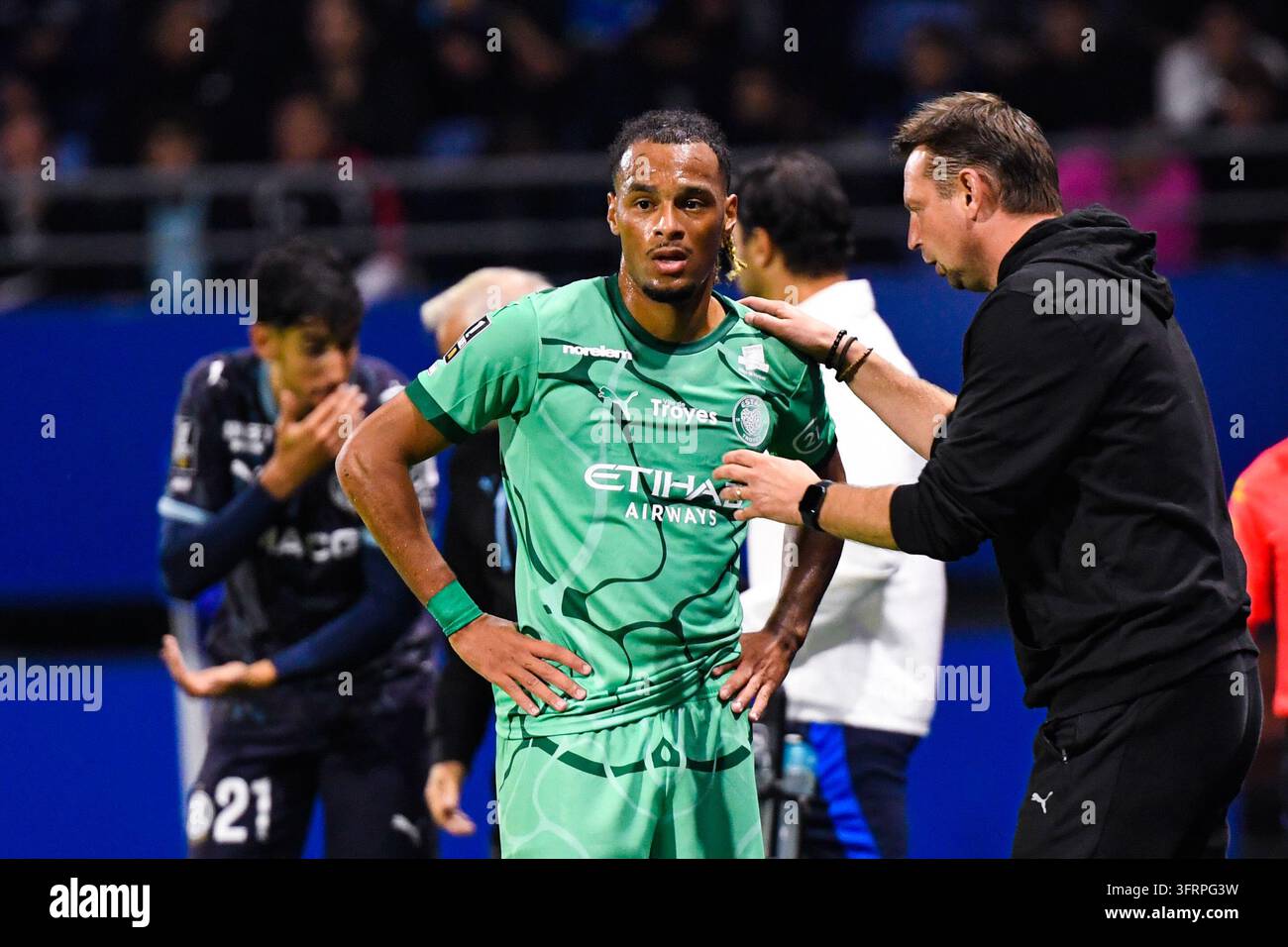 Stephane DUMONT head coach of Troyes gives instructions to Iron GOMIS ...
