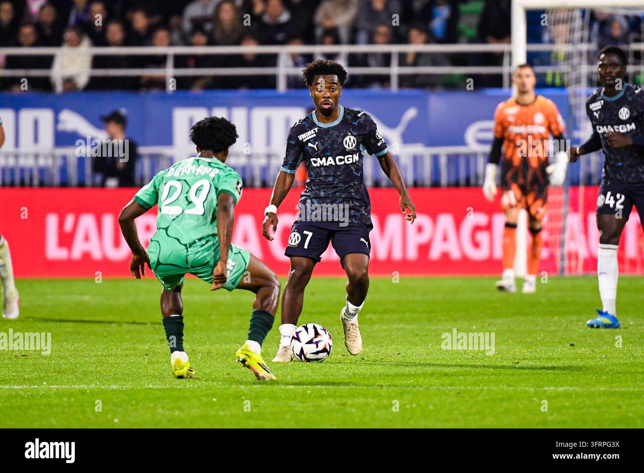 Angel GOMES of Olympique de Marseille and Dermane KARIM of Estac Troyes ...