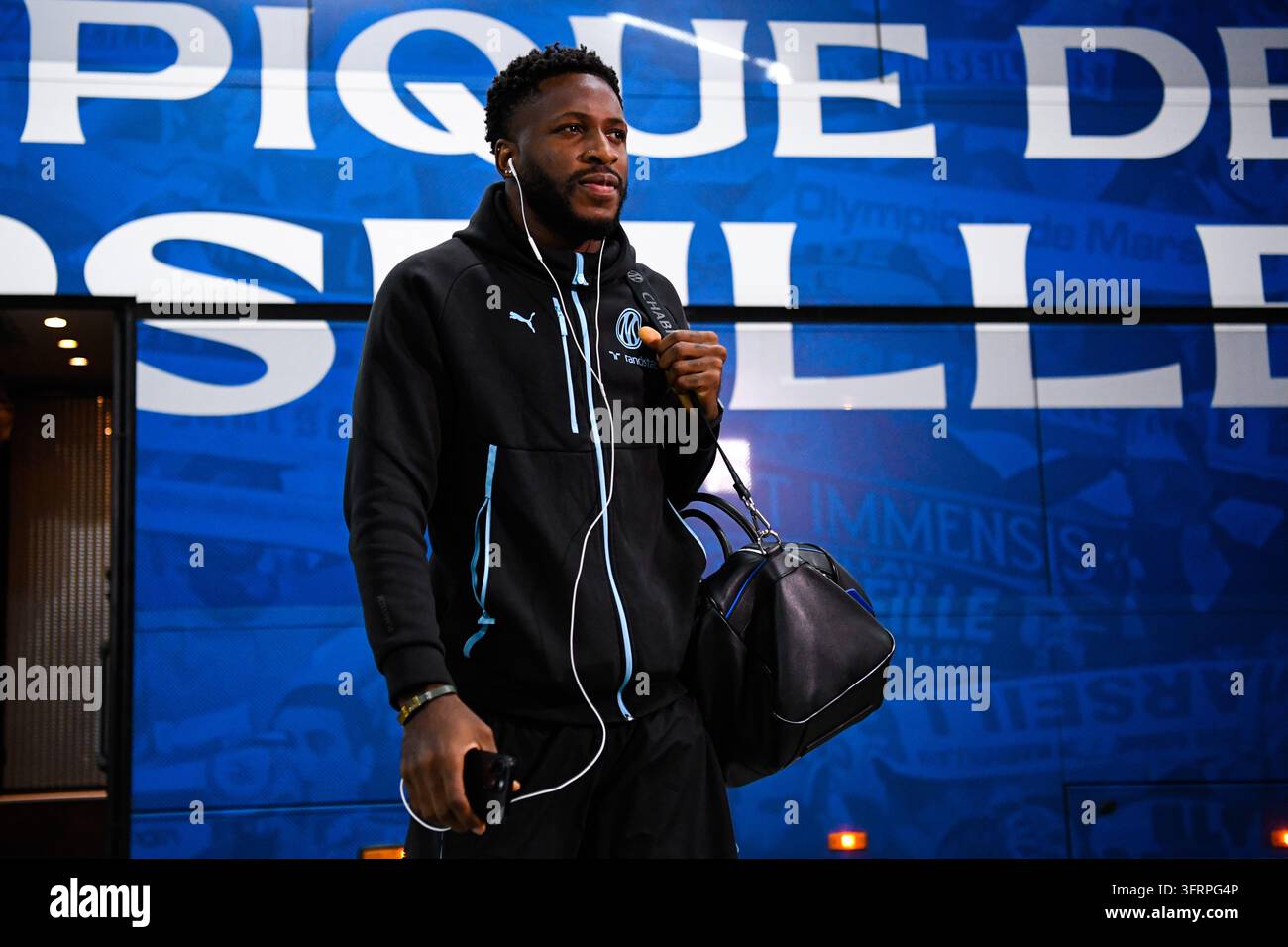 Faris MOUMBAGNA of Olympique de Marseille arrive prior Ligue 1 McDonald ...
