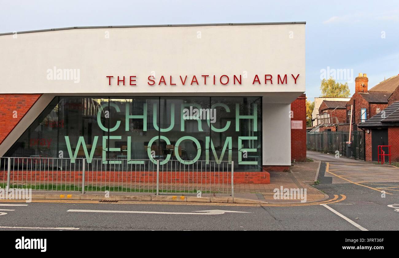 Salvation Army church welcome exterior, Academy Street, UK. Stock Photo