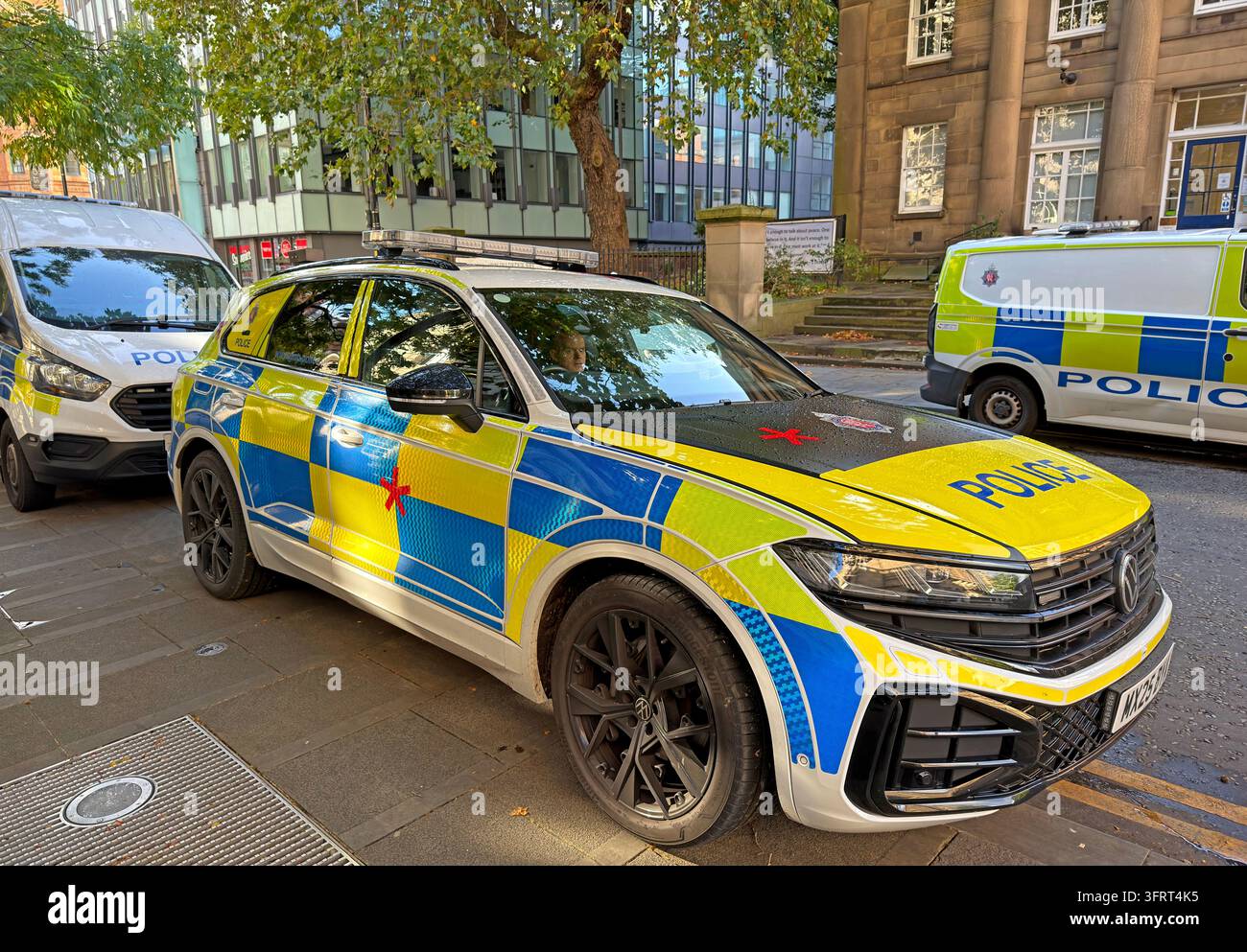 Greater Manchester Police patrol vehicles, Manchester city centre, UK. Stock Photo