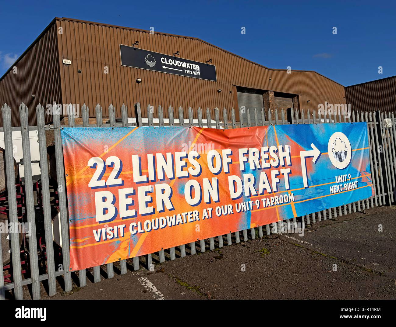 Cloudwater brewery entrance and beer banner, Unit 9, UK. Stock Photo